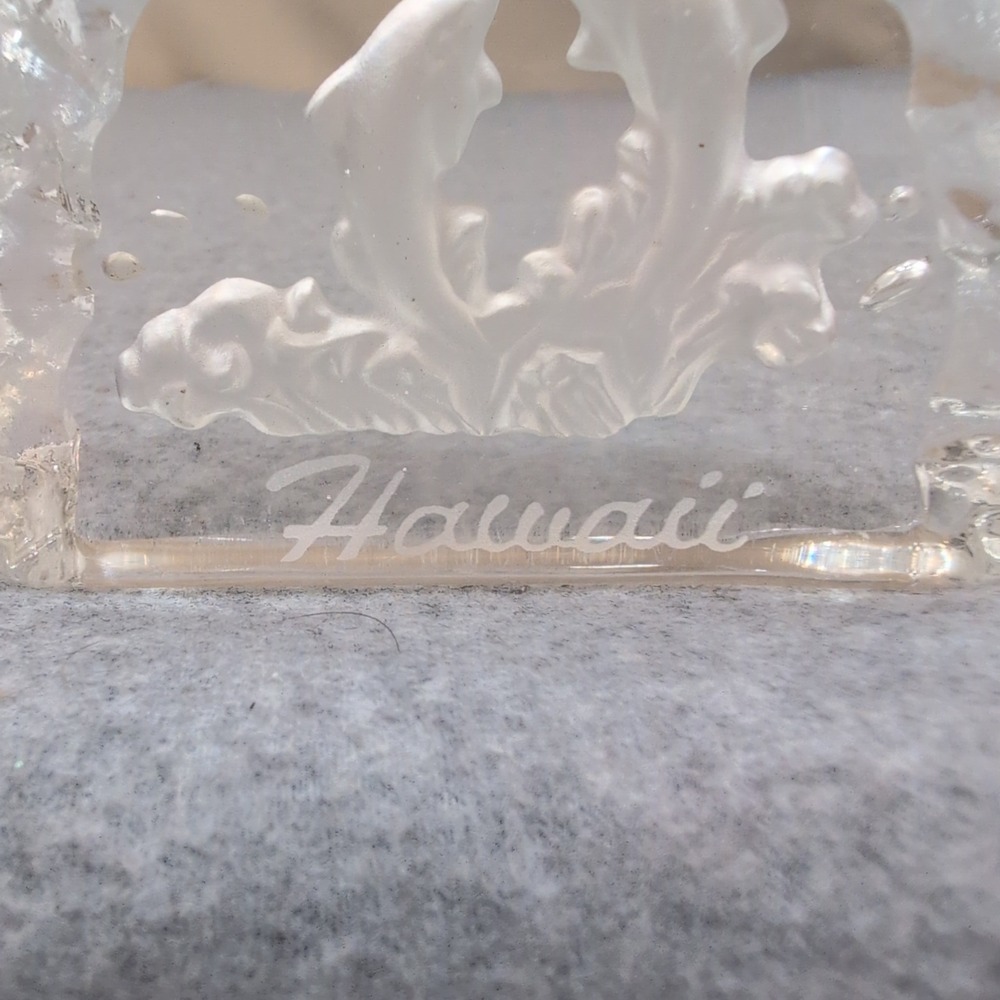 Frosted Glass Dolphin Hawaii Souvenir Paperweight Clear Textured Figurine - Picture 2 of 5